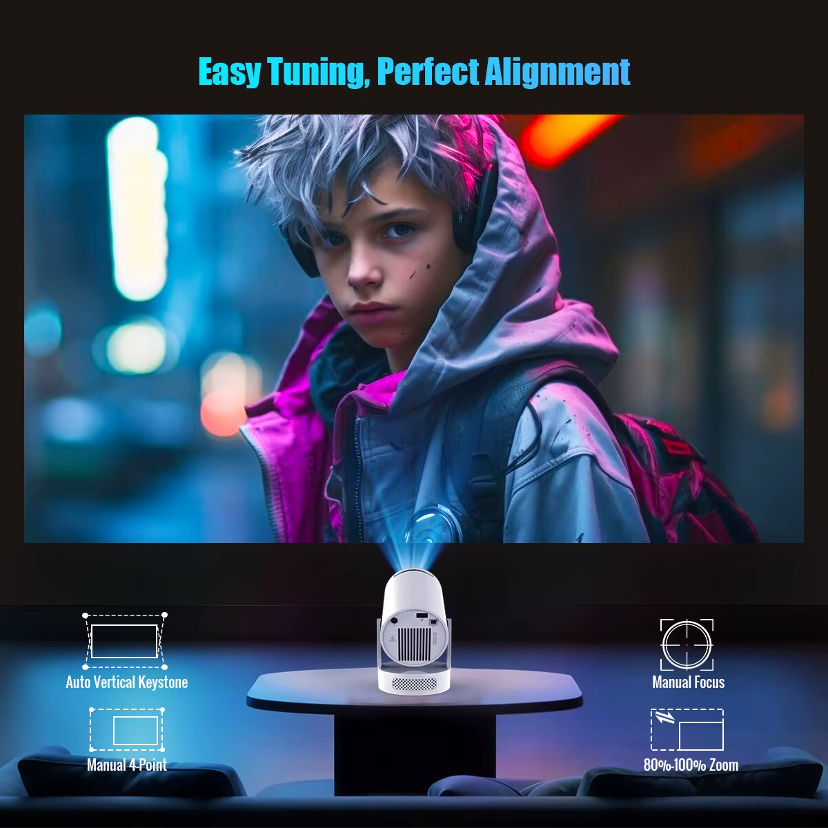 Projector Android 14 8K 1280*720P HY300 Pro + Dual Wifi 290ANSI 180°Flexible BT5.0 Cinema Outdoor Portable Projector